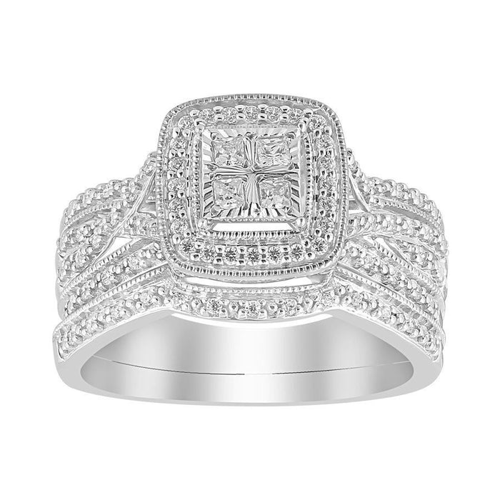 LADIES BRIDAL RING SET 1/3 CT ROUND/PRINCESS DIAMOND 10K WHITE GOLD