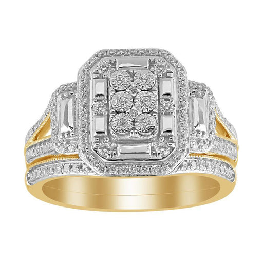 LADIES BRIDAL RING SET 1/3 CT ROUND/BAGUETTE DIAMOND 10K YELLOW GOLD