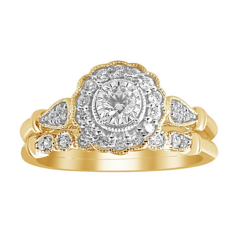 LADIES BRIDAL RING SET 1/2 CT ROUND DIAMOND 14K YELLOW GOLD