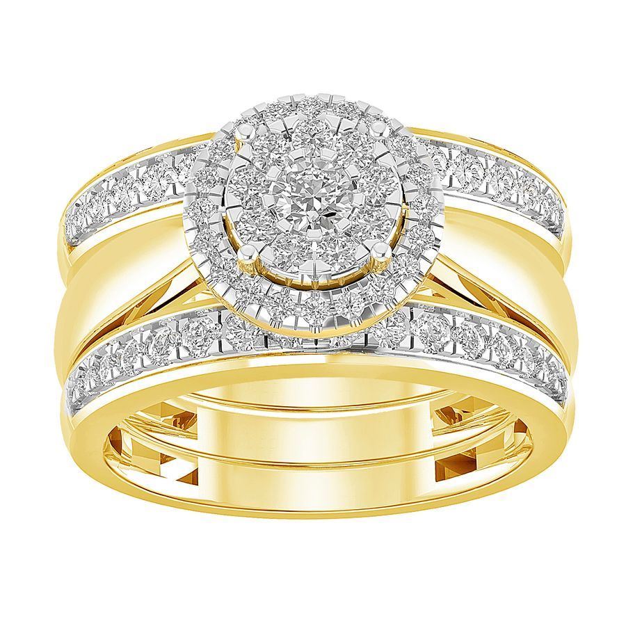 LADIES BRIDAL RING SET 1 CT ROUND DIAMOND 14K YELLOW GOLD