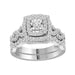 LADIES BRIDAL RING SET 1 CT ROUND DIAMOND 14K WHITE GOLD