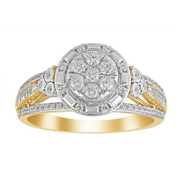 LADIES RING 1/2 CT ROUND DIAMOND 10K YELLOW GOLD