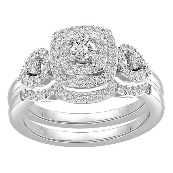 LADIES BRIDAL RING SET 3/4 CT ROUND DIAMOND 14K WHITE GOLD