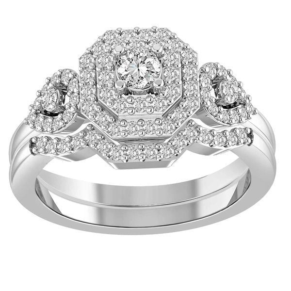 LADIES BRIDAL RING SET 3/4 CT ROUND DIAMOND 14K WHITE GOLD