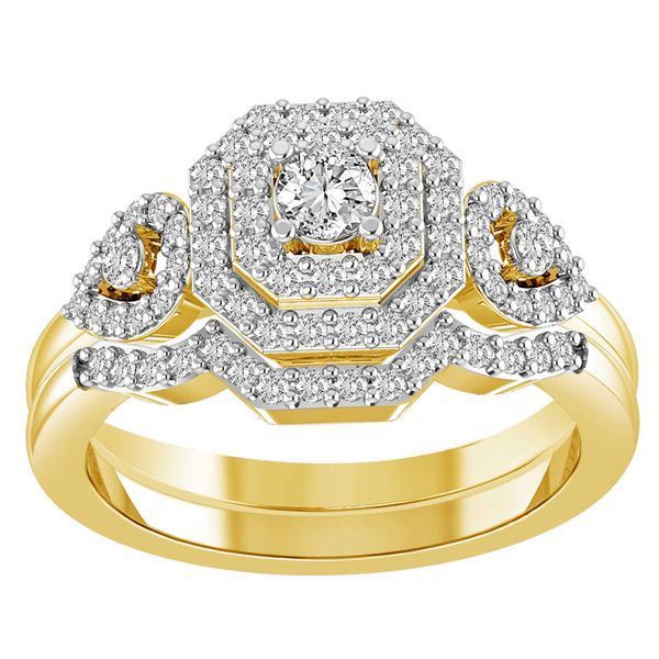LADIES BRIDAL RING SET 3/4 CT ROUND DIAMOND 14K YELLOW GOLD