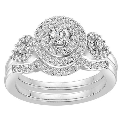 LADIES BRIDAL RING SET 3/4 CT ROUND DIAMOND 14K WHITE GOLD