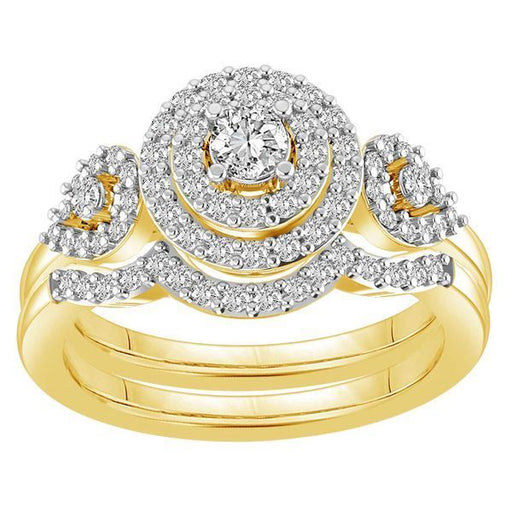 LADIES BRIDAL RING SET 3/4 CT ROUND DIAMOND 14K YELLOW GOLD