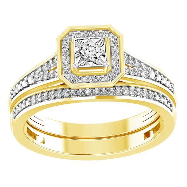 LADIES BRIDAL RING SET 1/4 CT ROUND DIAMOND 10K YELLOW GOLD