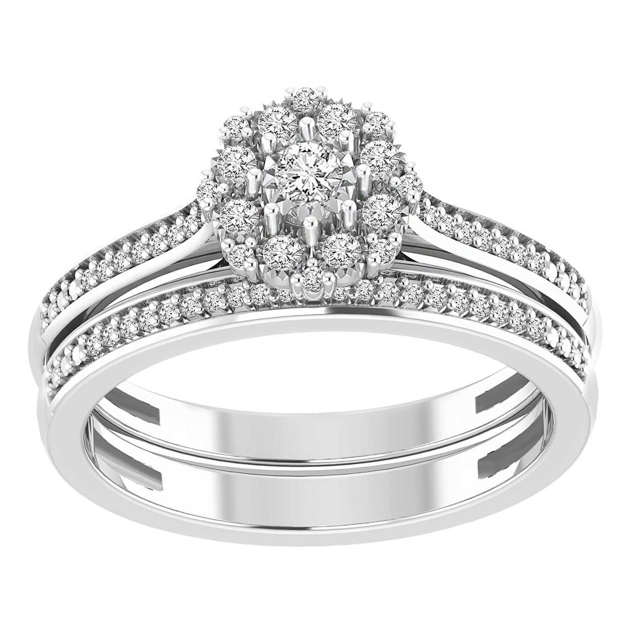 LADIES BRIDAL RING SET 1/4 CT ROUND DIAMOND 10K WHITE GOLD