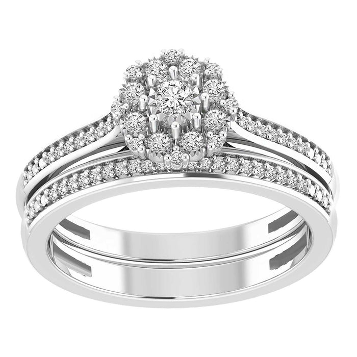 LADIES BRIDAL RING SET 1/4 CT ROUND DIAMOND 10K WHITE GOLD