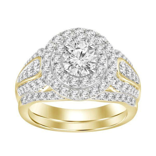 LADIES BRIDAL RING SET 1 CT ROUND DIAMOND 14K YELLOW GOLD