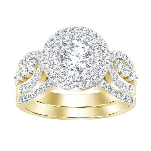 LADIES BRIDAL RING SET 1 CT ROUND DIAMOND 14K YELLOW GOLD