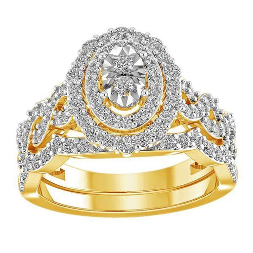 LADIES BRIDAL RING SET 1 CT ROUND DIAMOND 14K YELLOW GOLD