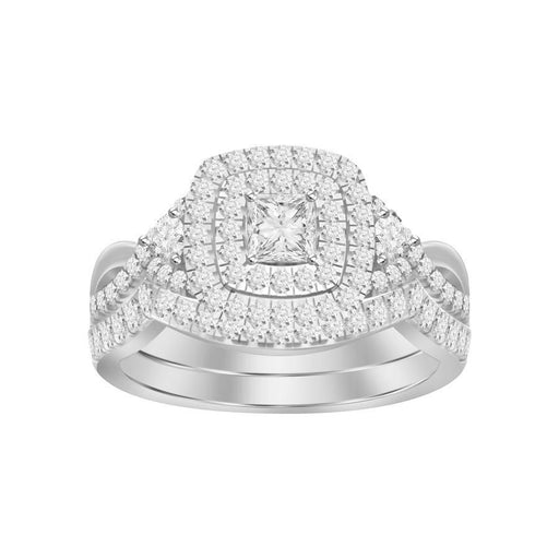 LADIES BRIDAL RING SET 3/4 CT ROUND/PRINCESS DIAMOND 14K WHITE GOLD