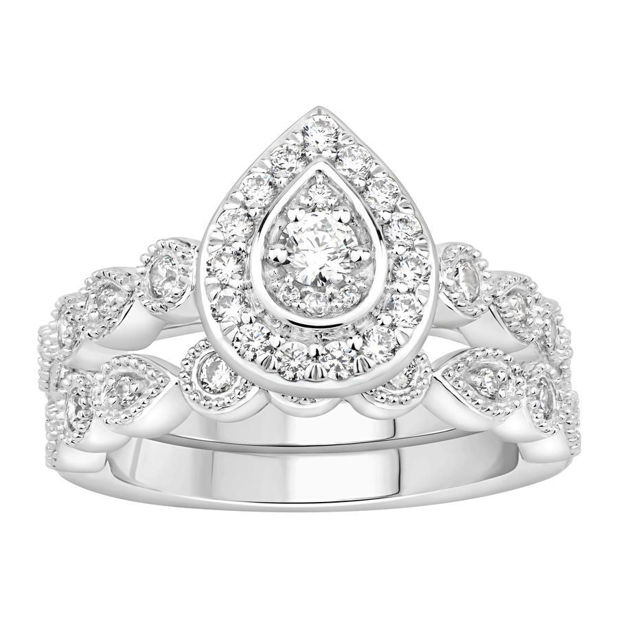 LADIES BRIDAL RING SET 3/4 CT ROUND DIAMOND 14K WHITE GOLD