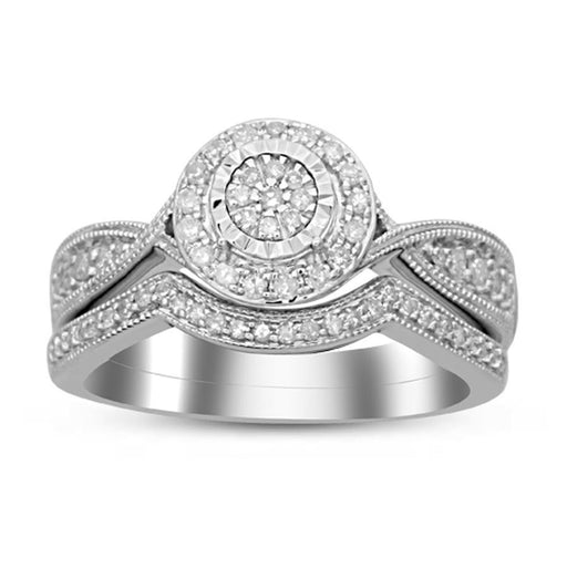 LADIES BRIDAL RING SET 1/4 CT ROUND DIAMOND 10K WHITE GOLD