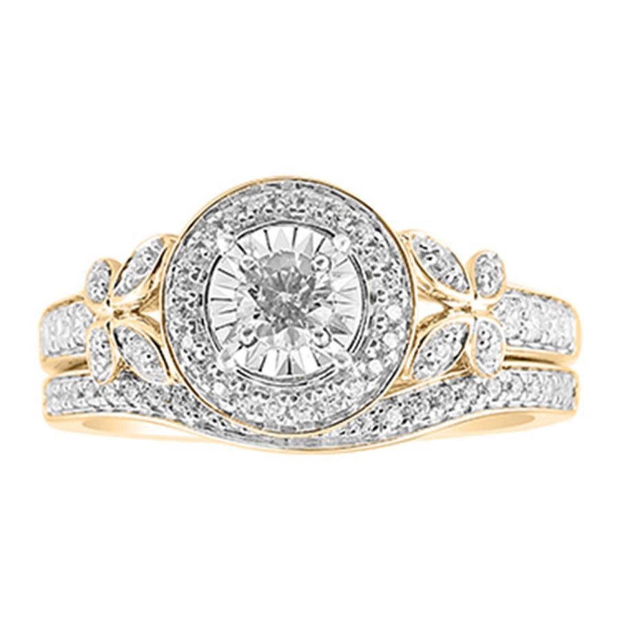 LADIES BRIDAL RING SET 1/2 CT ROUND DIAMOND 14K YELLOW GOLD