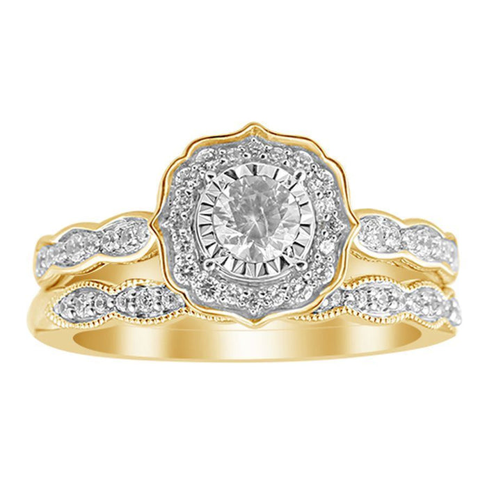 LADIES BRIDAL RING SET 1/2 CT ROUND DIAMOND 14K YELLOW GOLD