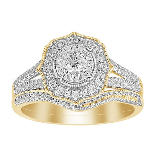 LADIES BRIDAL RING SET 1/2 CT ROUND DIAMOND 14K YELLOW GOLD