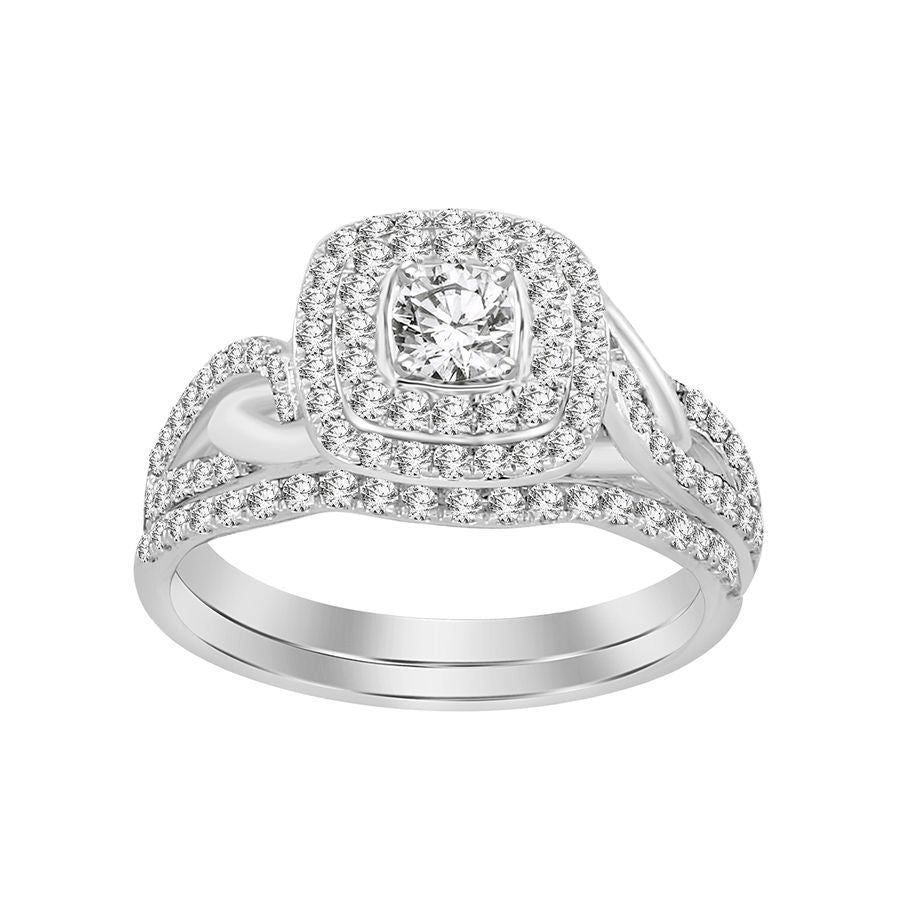 LADIES BRIDAL RING SET 3/4 CT ROUND DIAMOND 14K WHITE GOLD