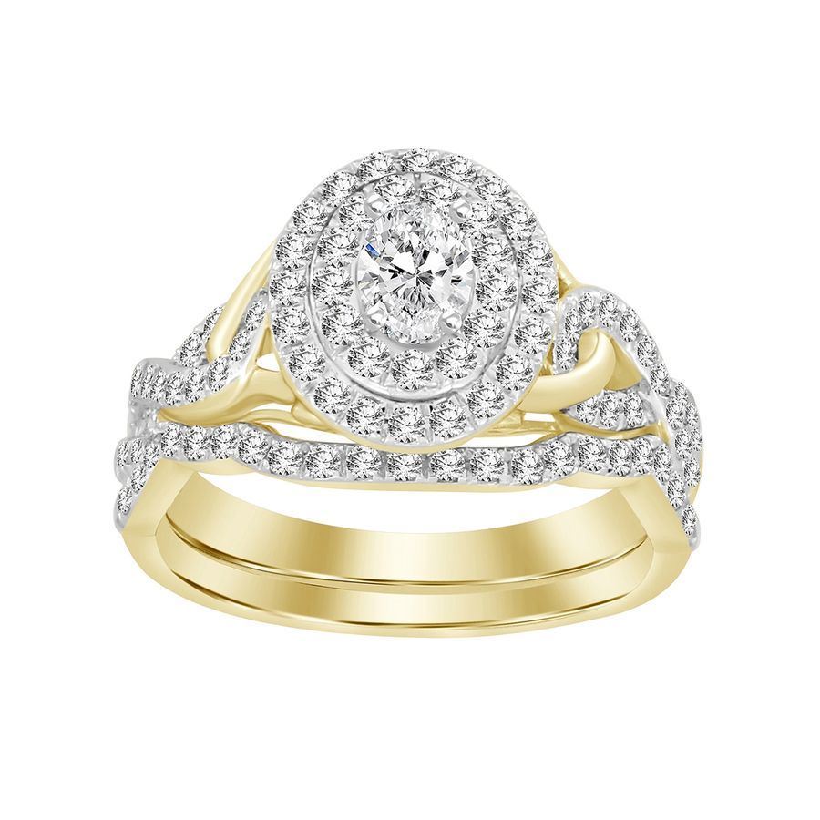 LADIES BRIDAL RING SET 3/4 CT ROUND/OVAL DIAMOND 14K YELLOW GOLD