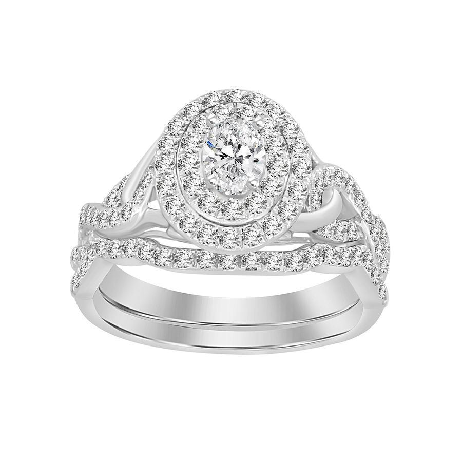 LADIES BRIDAL RING SET 3/4 CT ROUND/OVAL DIAMOND 14K WHITE GOLD