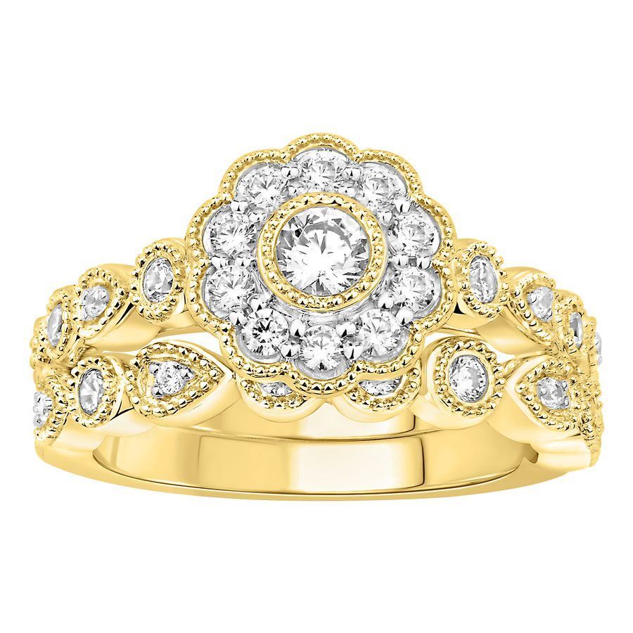 LADIES BRIDAL RING SET 3/4 CT ROUND DIAMOND 14K YELLOW GOLD