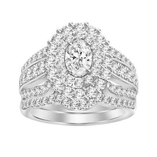 LADIES BRIDAL RING SET 2 CT ROUND/OVAL DIAMOND 14K WHITE GOLD