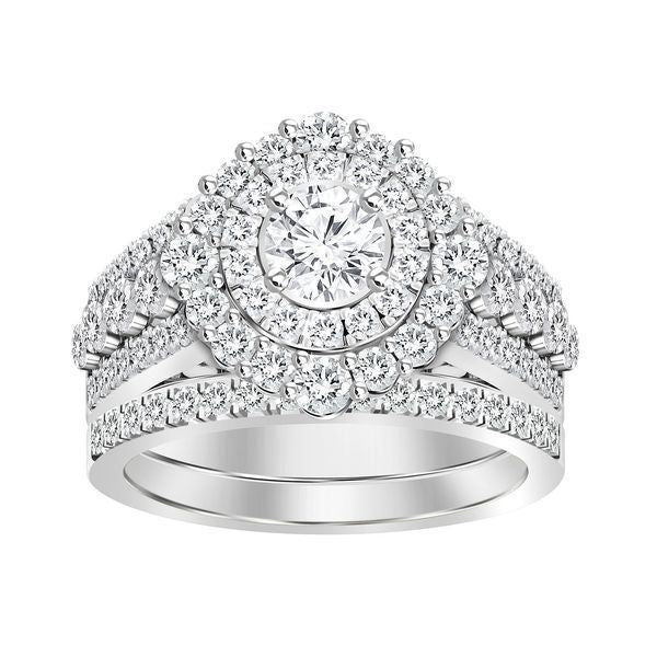 LADIES BRIDAL RING SET 2 CT ROUND DIAMOND 14K WHITE GOLD