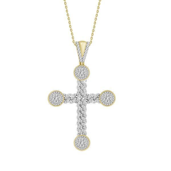 MEN'S CROSS 2 3/4 CT ROUND DIAMOND 14K YELLOW GOLD