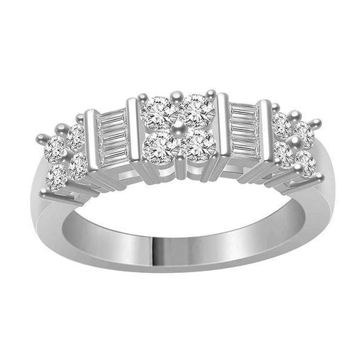 LADIES RING 3/4 CT ROUND/BAGUETTE DIAMOND 10K WHITE GOLD