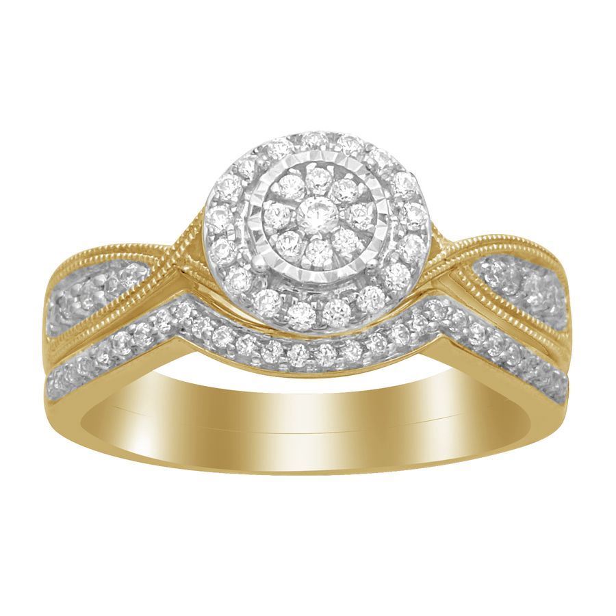 LADIES BRIDAL RING SET 1/4 CT ROUND DIAMOND 10K YELLOW GOLD