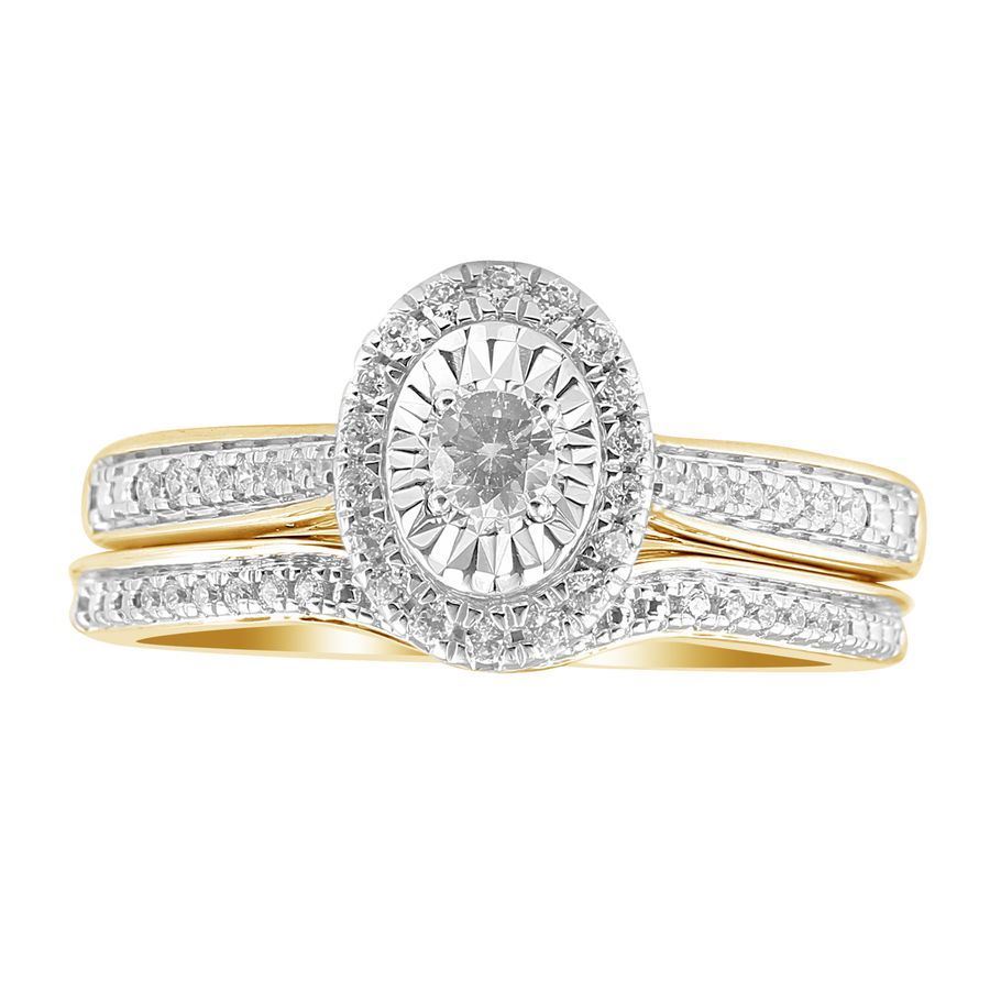 LADIES BRIDAL RING SET 1/3 CT ROUND DIAMOND 10K YELLOW GOLD