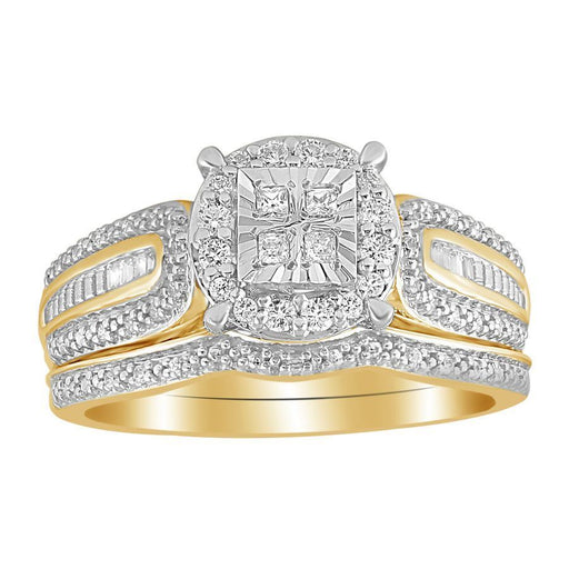 LADIES BRIDAL RING SET 1/3 CT ROUND/PRINCESS/BAGUETTE DIAMOND 10K YELLOW GOLD