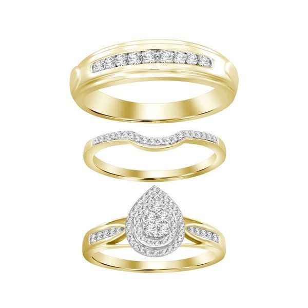 LADIES TRIO SET 1/2 CT ROUND DIAMOND 10K YELLOW GOLD