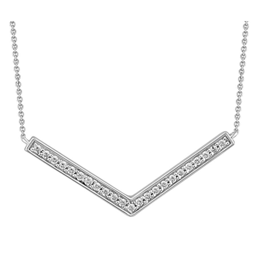 LADIES NECKLACE 1/6 CT ROUND DIAMOND 10K WHITE GOLD