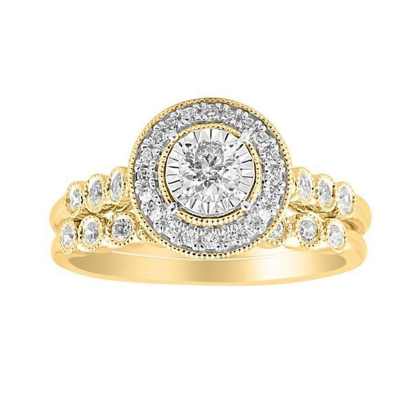 LADIES BRIDAL RING SET 1/2 CT ROUND DIAMOND 14K YELLOW GOLD