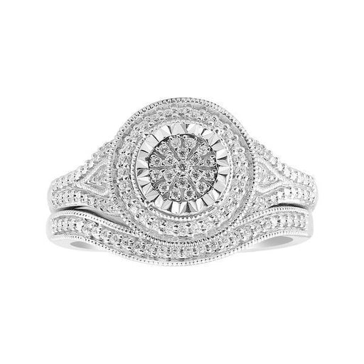 LADIES BRIDAL RING SET 1/4 CT ROUND DIAMOND 10K WHITE GOLD