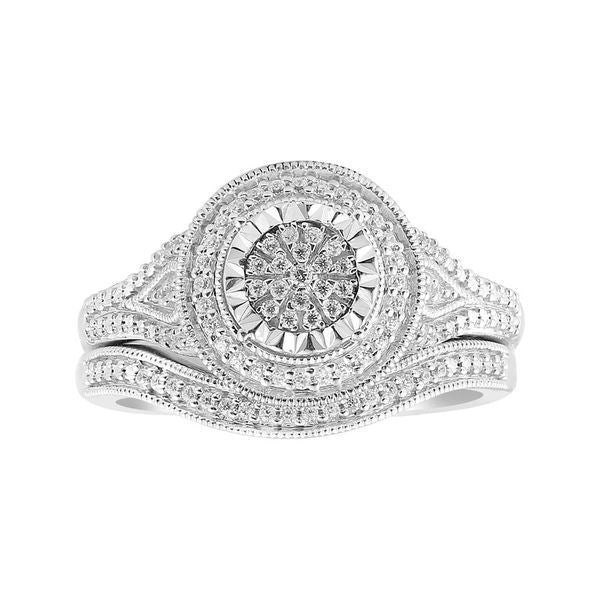 LADIES BRIDAL RING SET 1/4 CT ROUND DIAMOND 10K WHITE GOLD