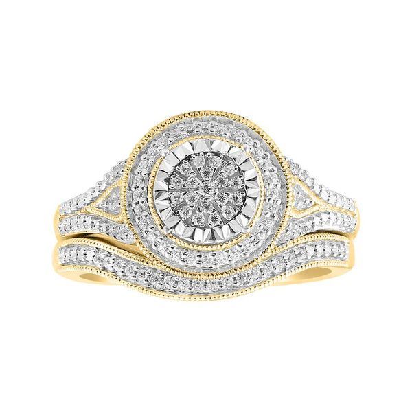 LADIES BRIDAL RING SET 1/4 CT ROUND DIAMOND 10K YELLOW GOLD