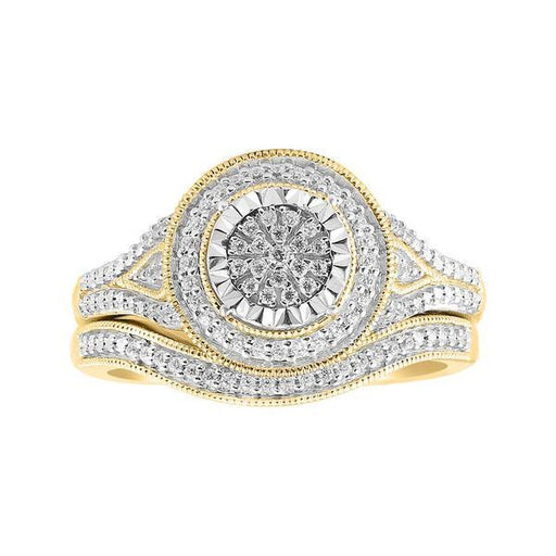 LADIES BRIDAL RING SET 1/4 CT ROUND DIAMOND 10K YELLOW GOLD