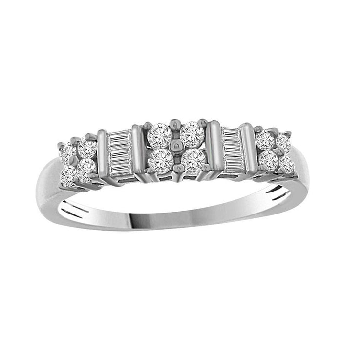 LADIES RING 1/4 CT ROUND/BAGUETTE DIAMOND 10K WHITE GOLD