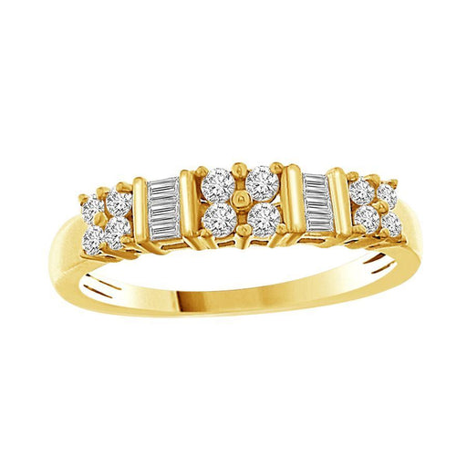 LADIES RING 1/4 CT ROUND/BAGUETTE DIAMOND 10K YELLOW GOLD