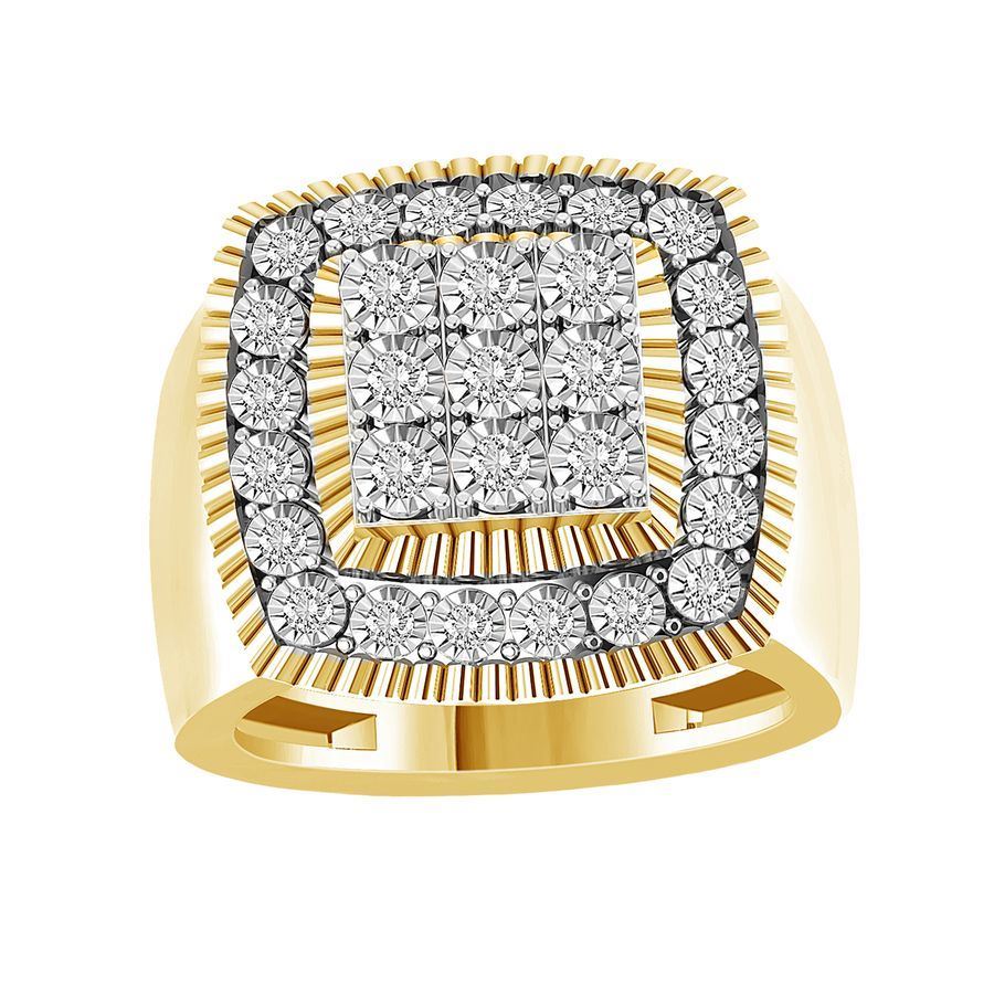 MEN'S RING 1 CT ROUND DIAMOND 10K YELLOW GOLD