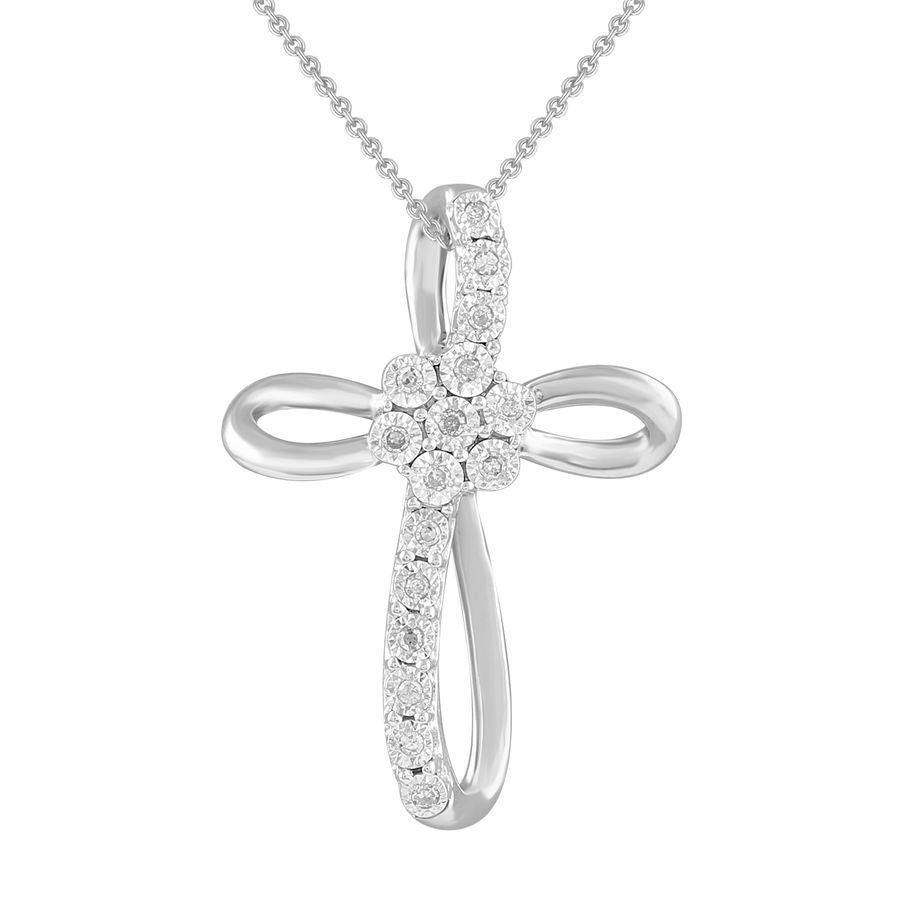 LADIES PENDANT 1/10 CT ROUND DIAMOND 10K WHITE GOLD