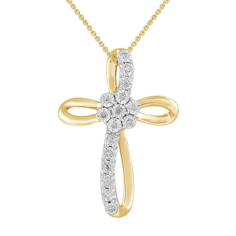 LADIES PENDANT 1/10 CT ROUND DIAMOND 10K YELLOW GOLD