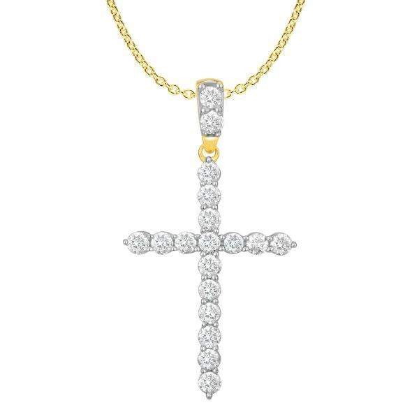 MEN'S CROSS 1 1/2 CT ROUND DIAMOND 14K YELLOW GOLD