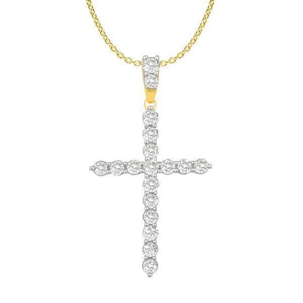 MEN'S CROSS 2 CT ROUND DIAMOND 14K YELLOW GOLD