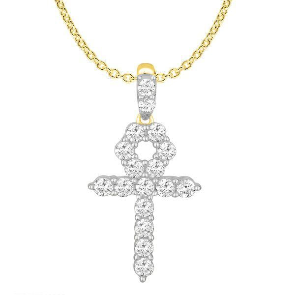 MEN'S CROSS 1 CT ROUND DIAMOND 14K YELLOW GOLD