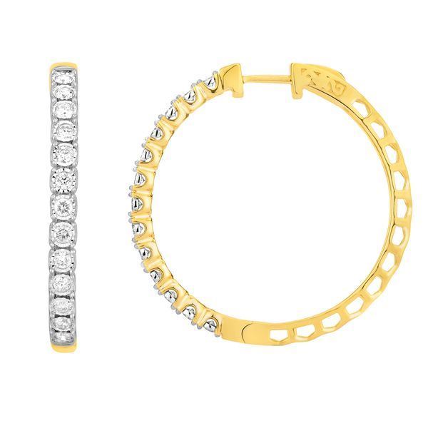 LADIES HOOP 1 CT ROUND DIAMOND 10K YELLOW GOLD